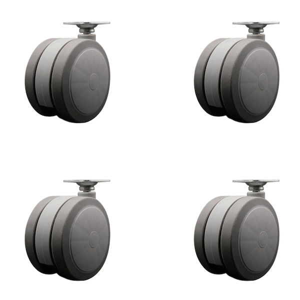 4'' Gray Heavy Duty Floor Safe Twin Wheel Casters Top Plate , 4PK